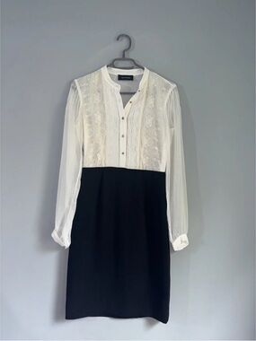 Black & White Long-Sleeve Contrast Dress